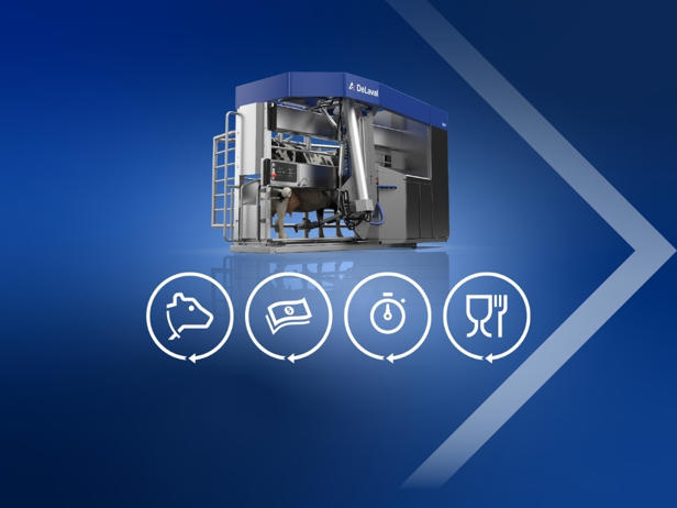 robot de ordeño DeLaval VMS V300 con logos
